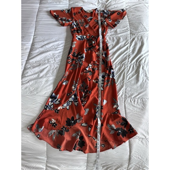 Monteau Los Angeles Womens Small Dress Red Floral Ruffled Tiered Flowy Maxi EUC - Picture 2 of 10